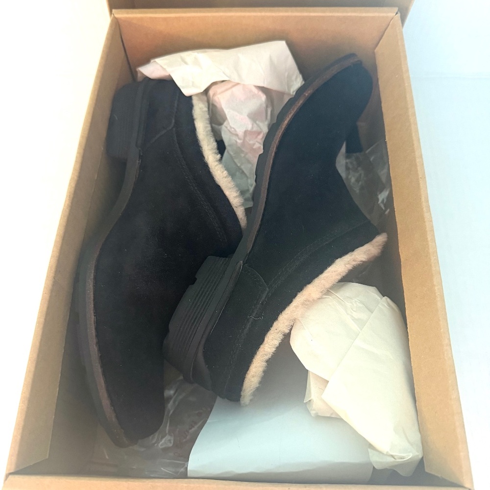 NEW UGG  Australia Shoreham Clog Women’s 8 Black Suede Sheepskin‎ Slipper Shoe